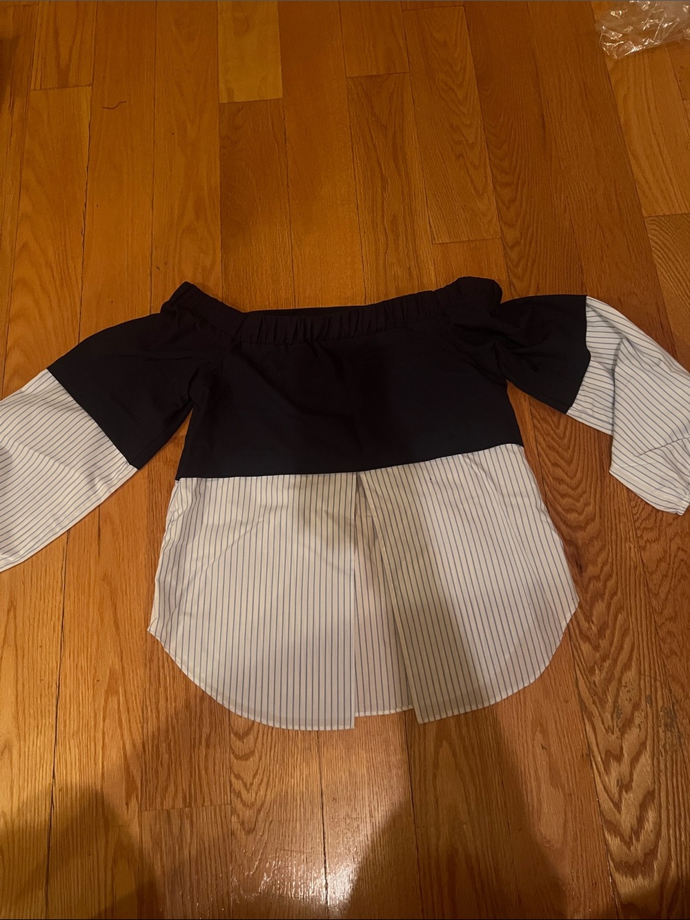 ASOS Navy and White Off-Shoulder Blouse - Picture 2 of 5